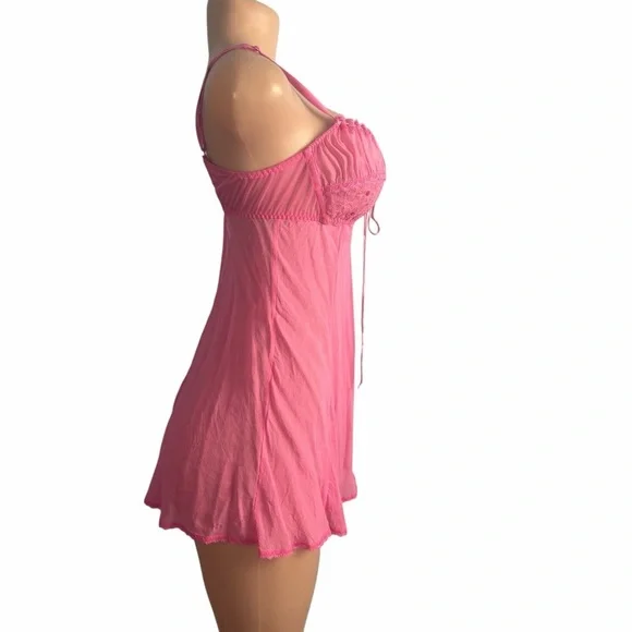 Victoria's Secret Y2K Pink Silk Babydoll Lingerie Milkmaid Lace - Picture 3 of 9